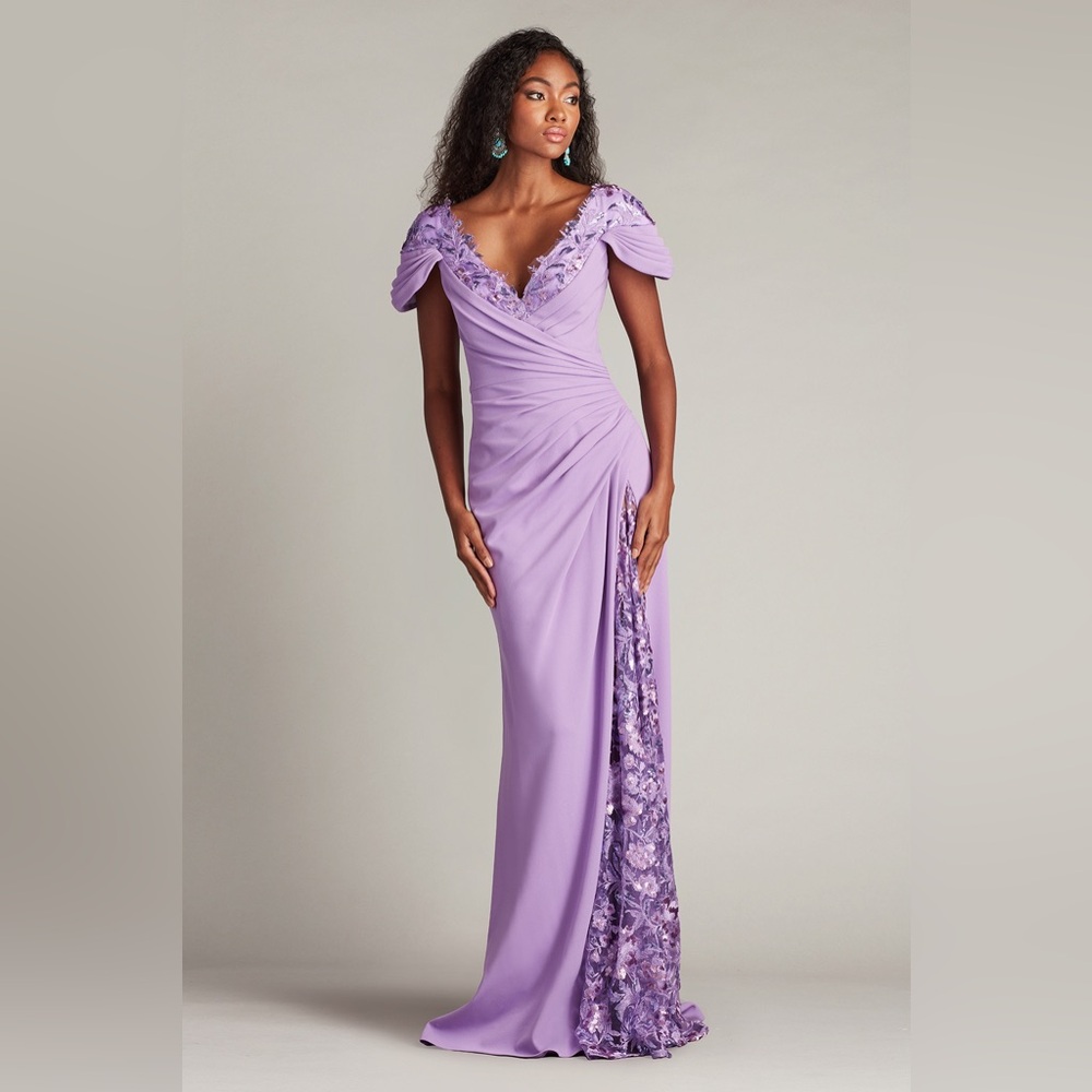 TADASHI SHOJI -SUNAS DRAPED CREPE AND SEQUIN EMBROIDERED GOWN